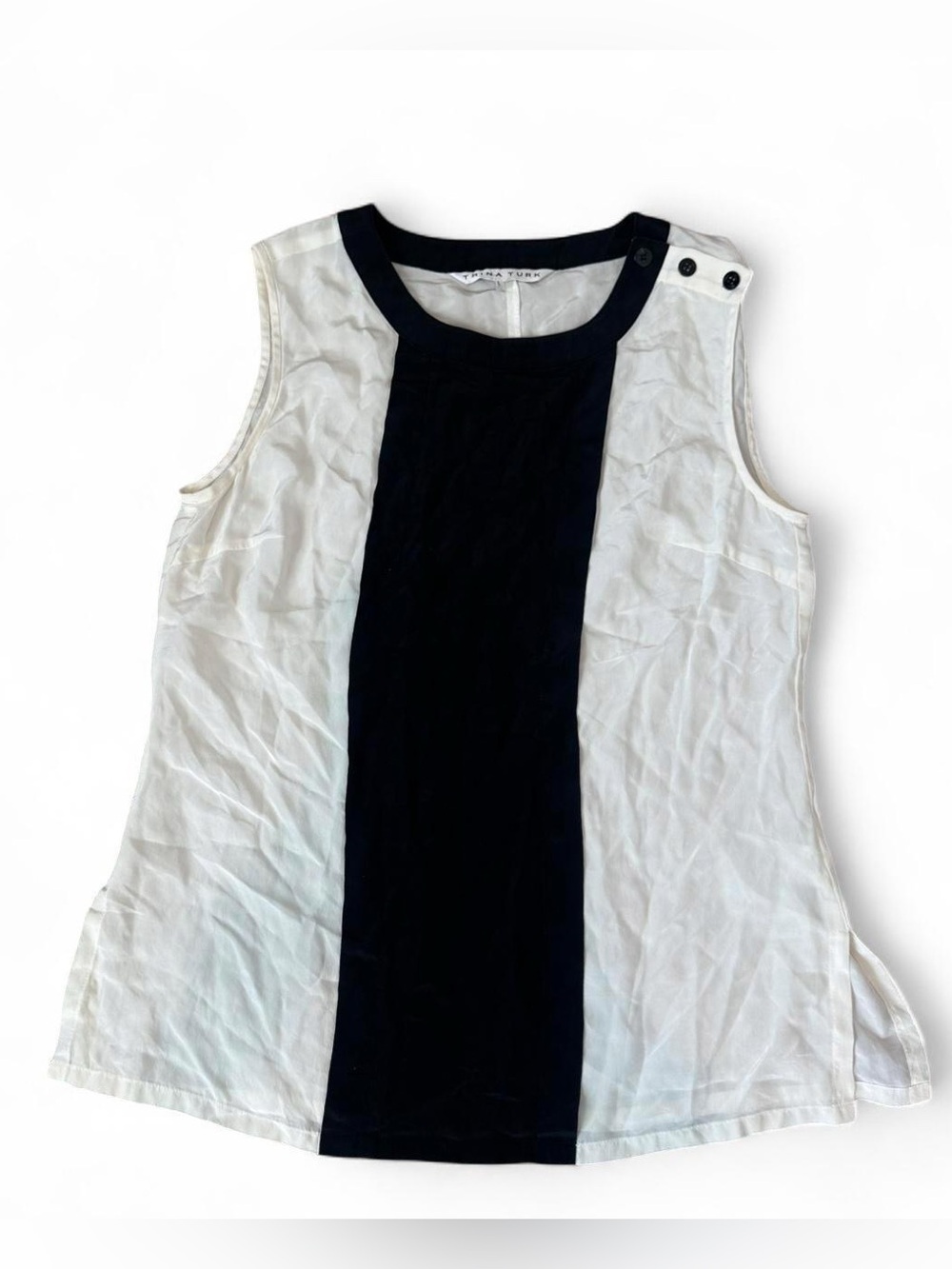 Trina Turk Black & White Sleeveless Colorblock Tank